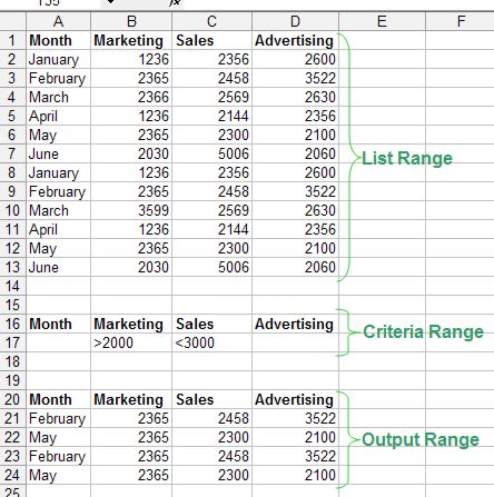 Excel Filter: Advanced Filter example 1
