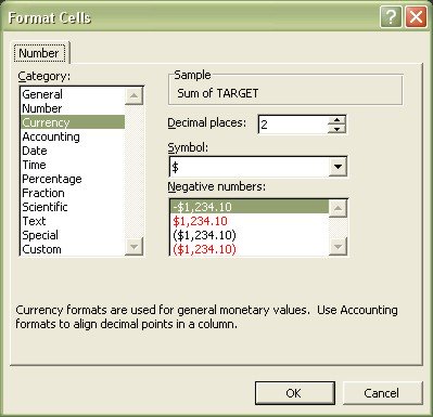 Excel Pivot Table Format Cells Number dialog box