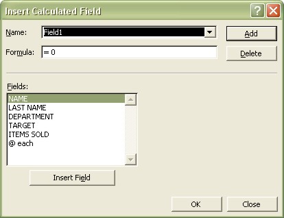 Excel Pivot Table: Insert Calculated Field dialog box 1