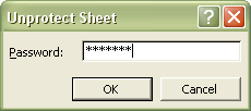 Excel Password: Unprotect Sheet dialog box