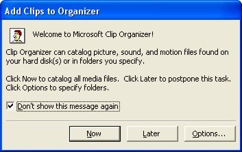 Microsoft Word ClipArt: Add clips to organizer dialog box