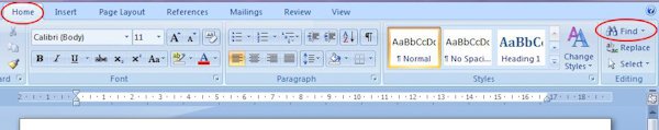 Microsoft Word 2007: Find button