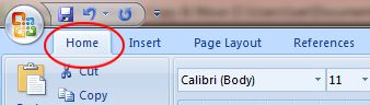 Word 2007 Tutorial: Home tab button on ribbon