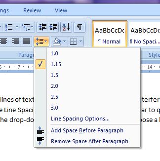 Microsoft Word 2007: Line Spacing button