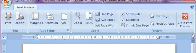 Microsoft Word 2007: Print Preview toolbar