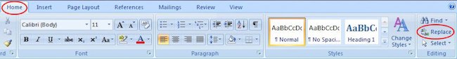 Microsoft Word 2007: Replace button