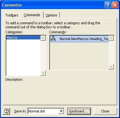 Word Macros: Customize dialog box