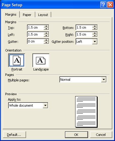 Microsoft Word Help: Page Setup dialog box - Margins tab